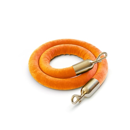 Montour Line Velvet Rope Orange With Pol.Brass Snap Ends 10ft.Cotton Core PVR150-100-OR-SE-PB